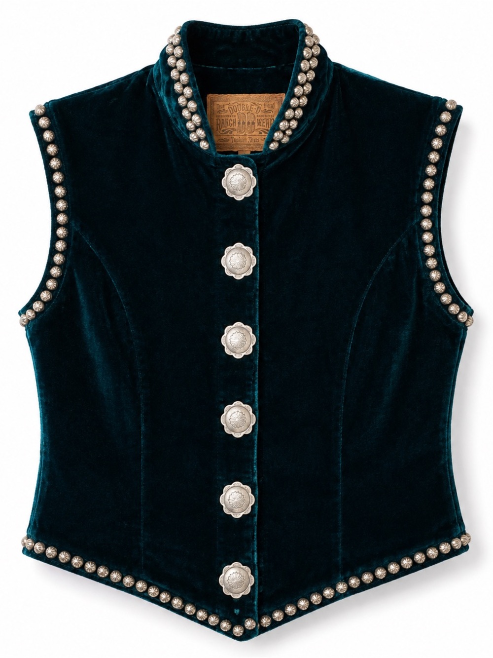Vintage Double D Ranch Wear Teal Velvet Concho Studded Western Vest S